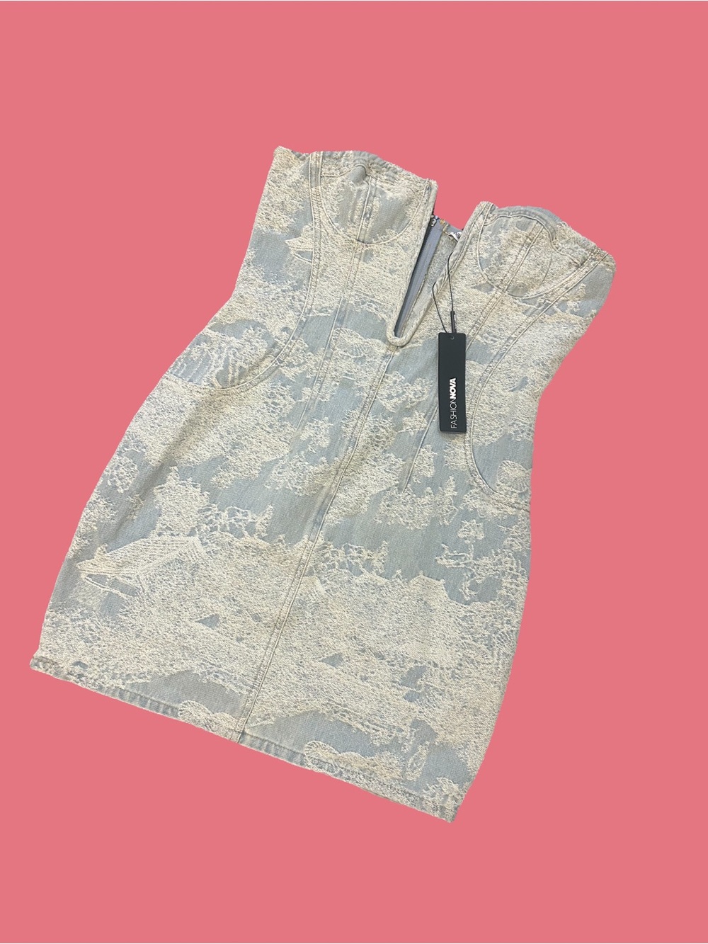 Bardot Strapless Lace-Overlay Mini Dress in Pale Blue and Ivory Fashion Nova